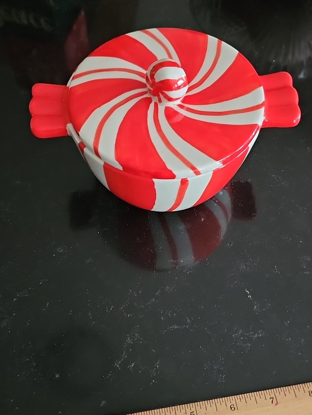 Decorative Red and White Swirl Ceramic Candy Dish